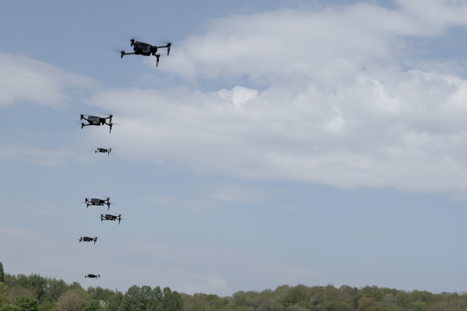 Drone-swarm trial equipment in the United Kingdom