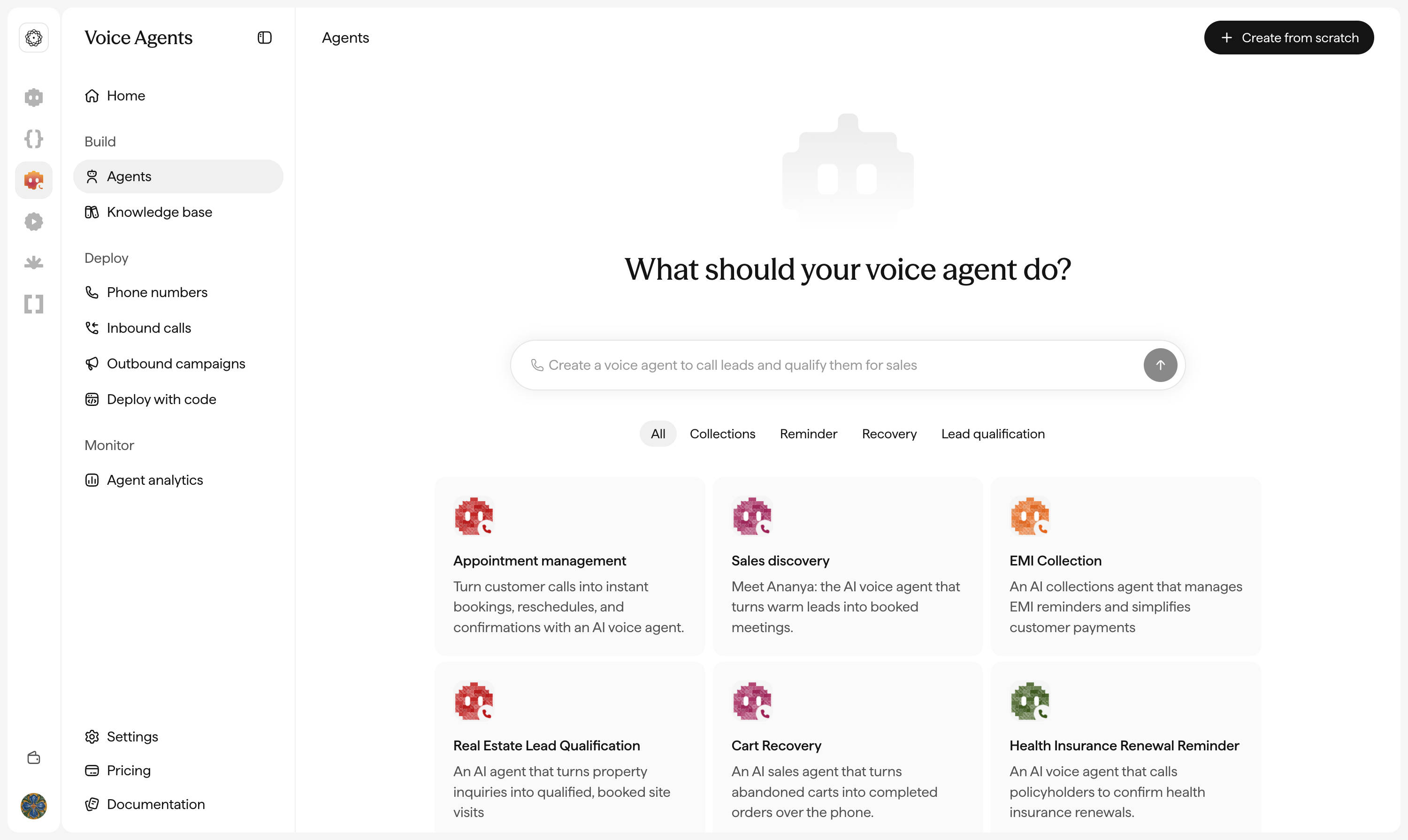 Sarvam voice-agent software interface